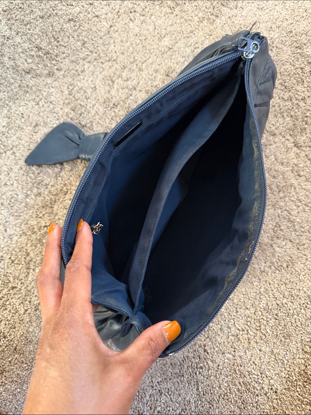 Vintage Anne Klein for Calderon Navy Soft Leather Foldover Evening Bag - Picture 16 of 16